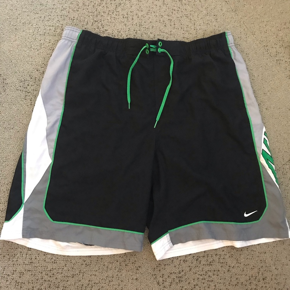 Men's Nike Black Athletic Swim/Board Shorts with Green Trim